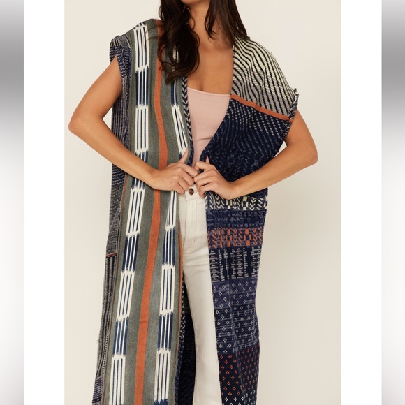 FREE PEOPLE WOMEN'S BLUE SKIES Maxi Cardigan Vest Large - Picture 1 of 8